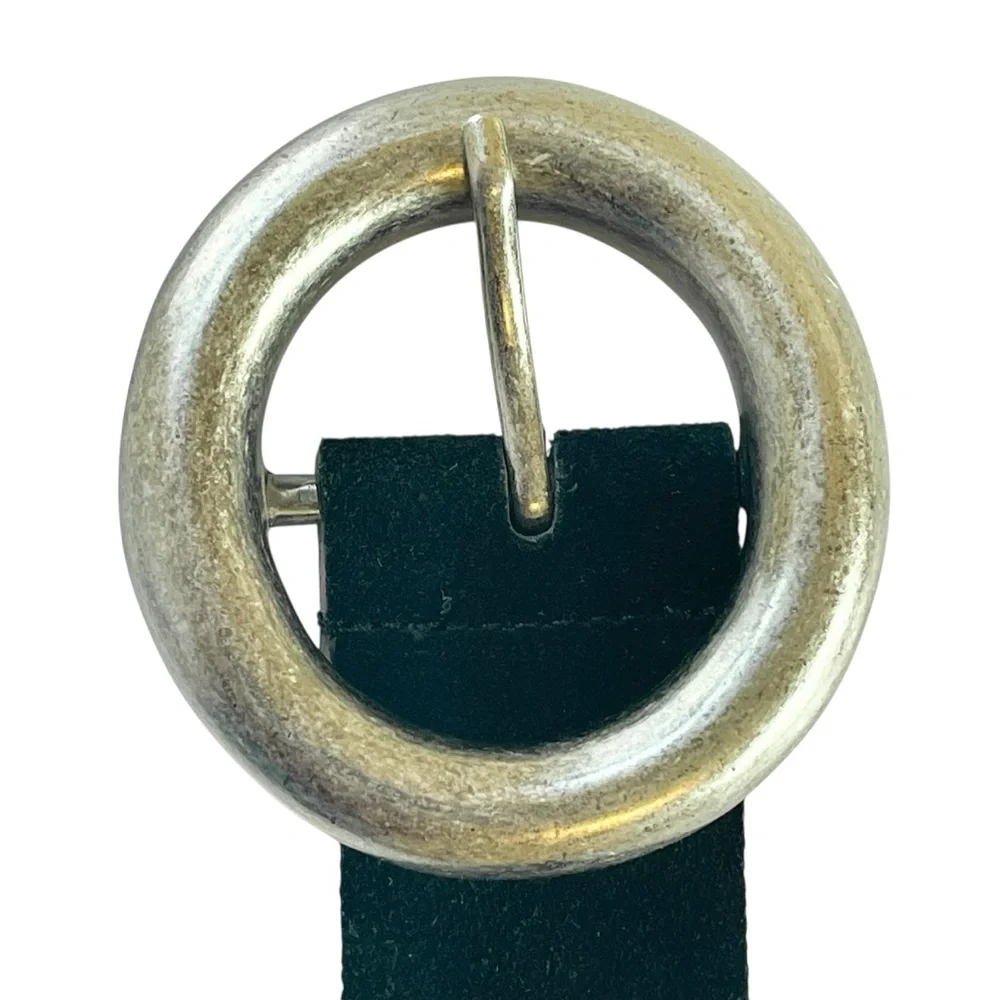 Black Suede Belt Wide Waist Circle Buckle Size S/M